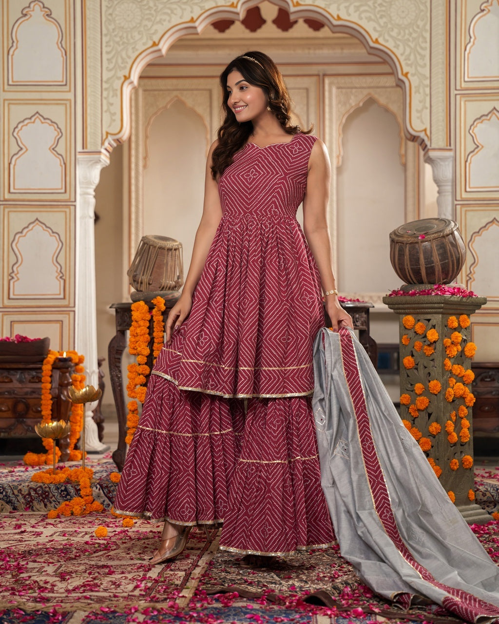 Mehroon Twirl Sharara Set