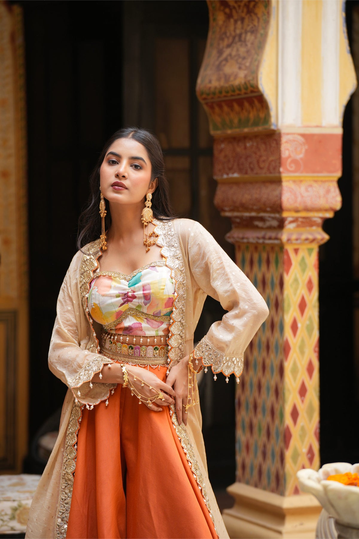 Aarohi Rang – Sunset Orange Crop Top & Sharara Suit Set