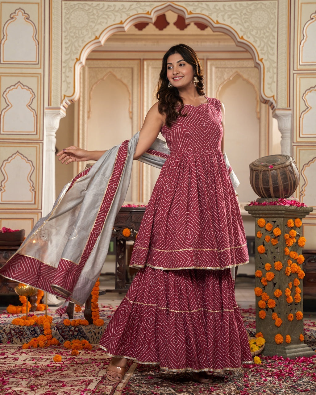 Mehroon Twirl Sharara Set
