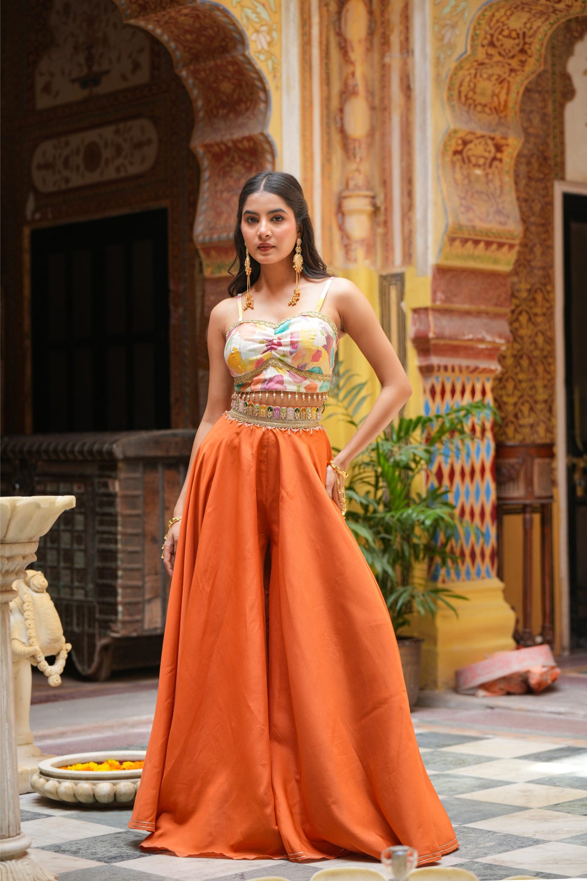 Aarohi Rang – Sunset Orange Crop Top & Sharara Suit Set