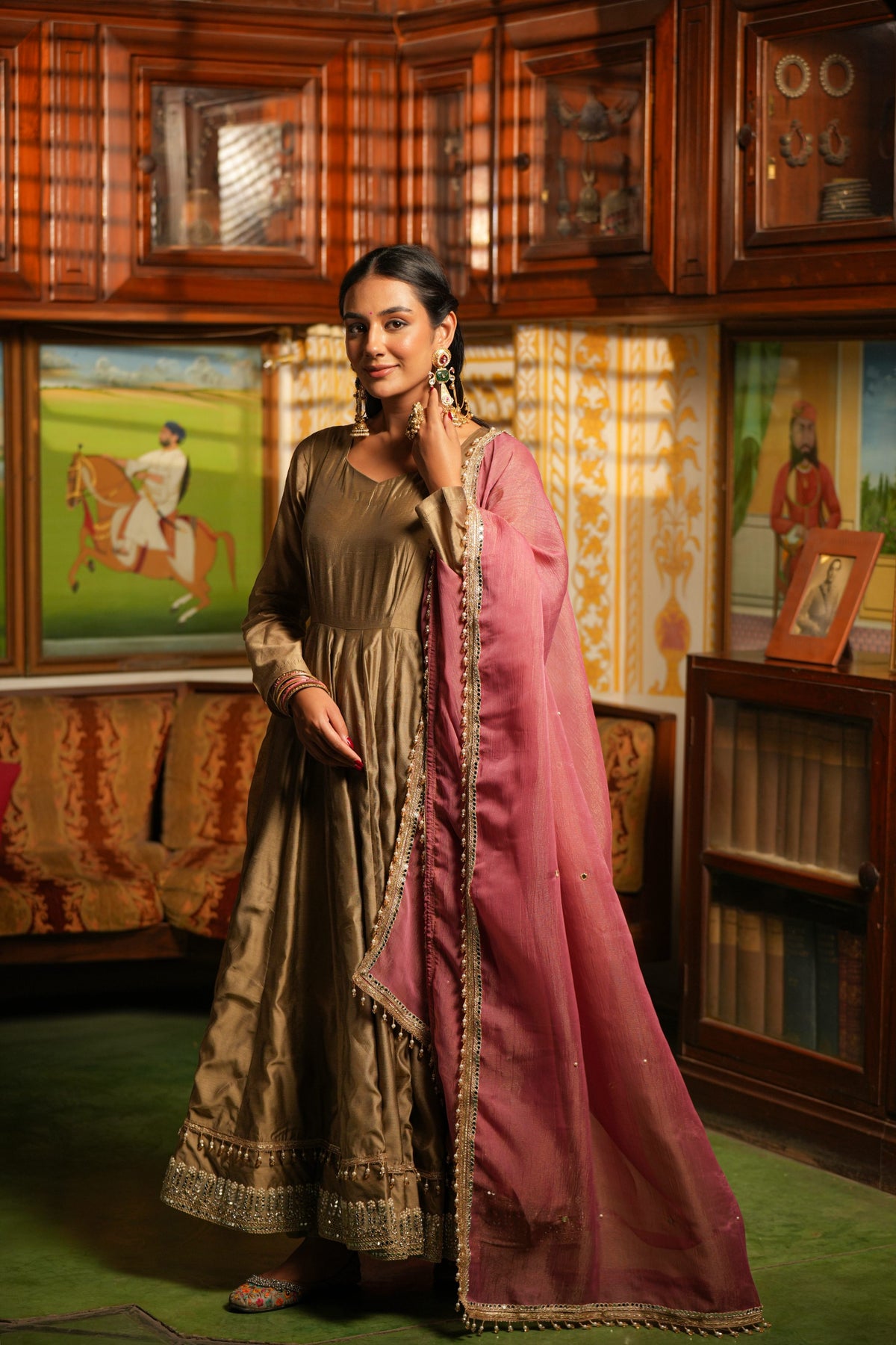 Gulnaar Royale Champagne Anarkali Suit Set