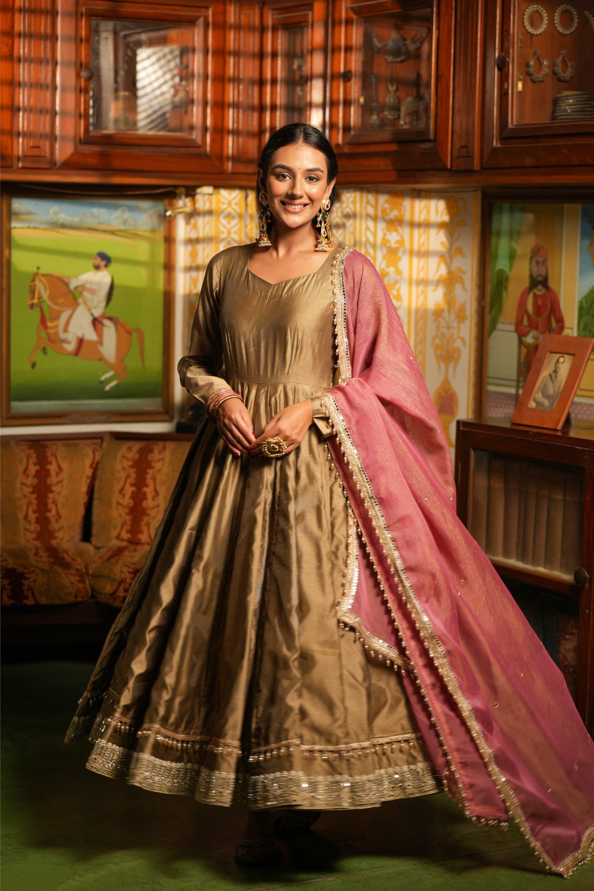Gulnaar Royale Champagne Anarkali Suit Set