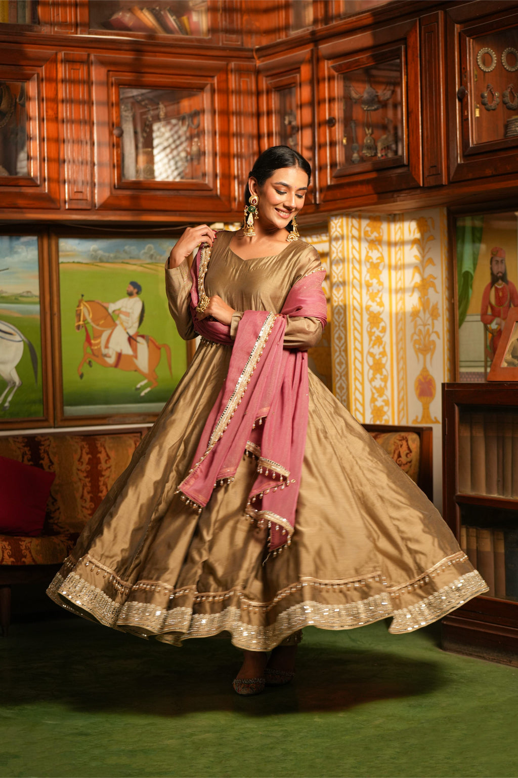 Gulnaar Royale Champagne Anarkali Suit Set