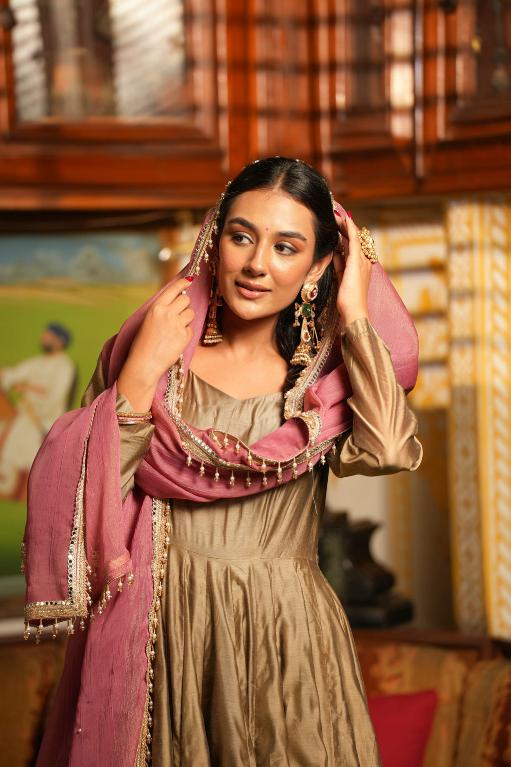 Gulnaar Royale Champagne Anarkali Suit Set