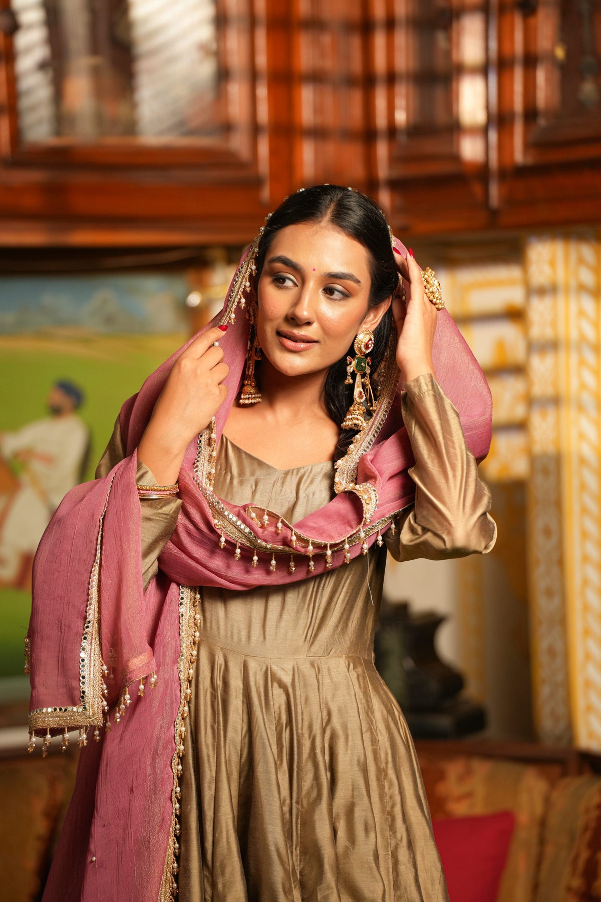 Gulnaar Royale Champagne Anarkali Suit Set