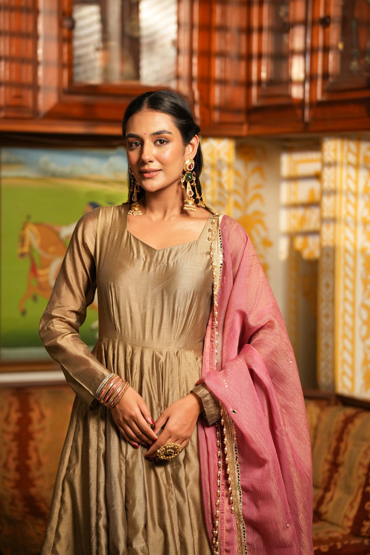 Gulnaar Royale Champagne Anarkali Suit Set