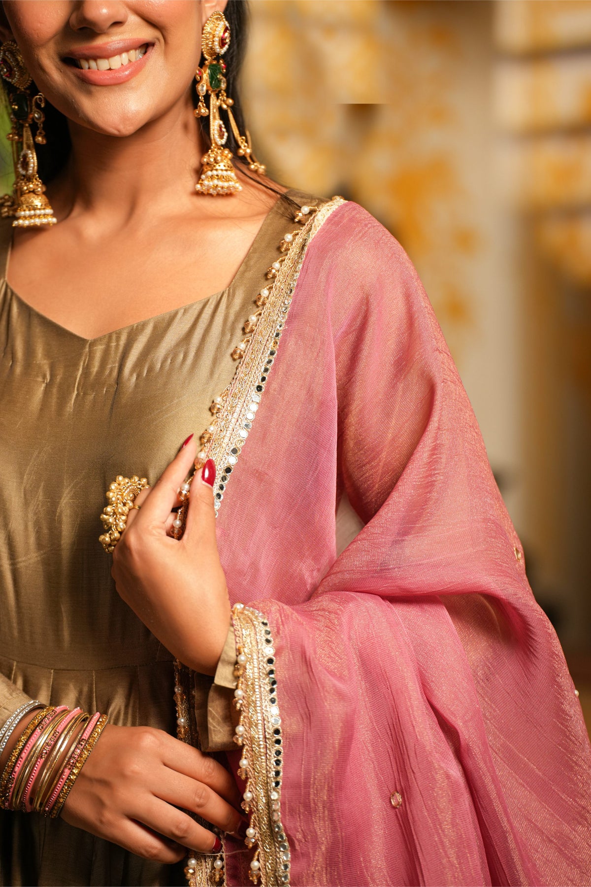 Gulnaar Royale Champagne Anarkali Suit Set