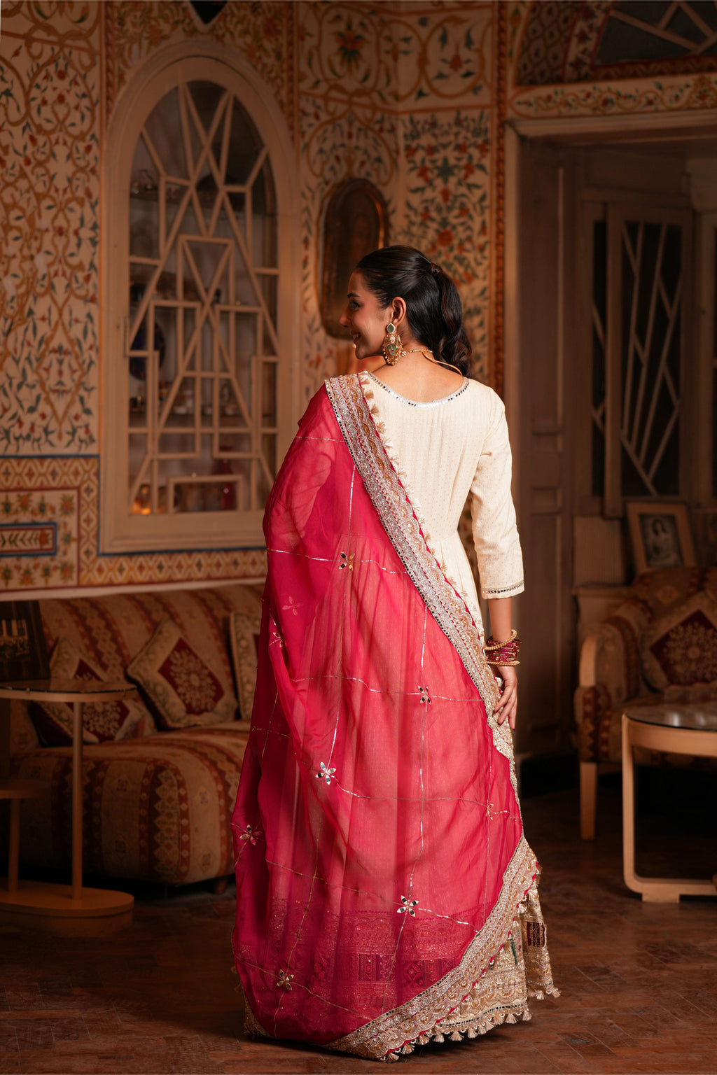 Gulab-e-Zar – Rose Pink Dupatta & Ivory Anarkali Suit Set