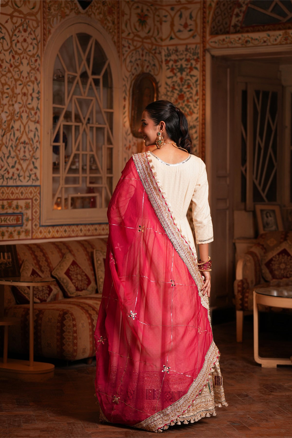 Gulab-e-Zar – Rose Pink Dupatta & Ivory Anarkali Suit Set
