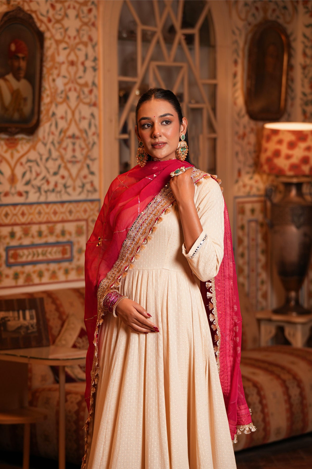 Gulab-e-Zar – Rose Pink Dupatta & Ivory Anarkali Suit Set