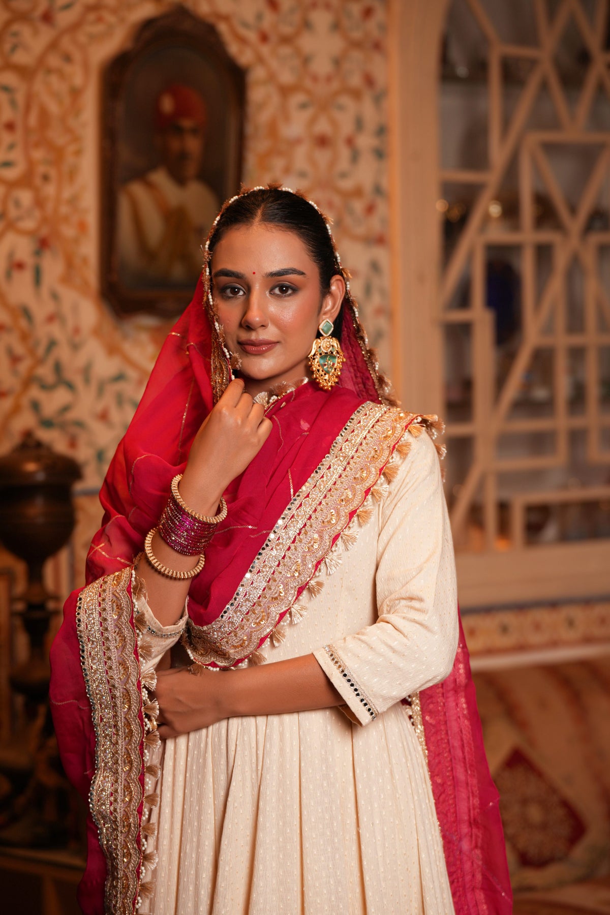 Gulab-e-Zar – Rose Pink Dupatta & Ivory Anarkali Suit Set