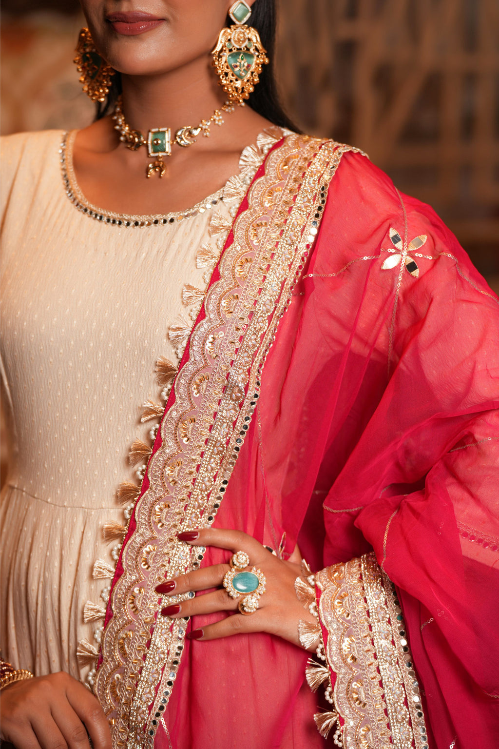 Gulab-e-Zar – Rose Pink Dupatta & Ivory Anarkali Suit Set