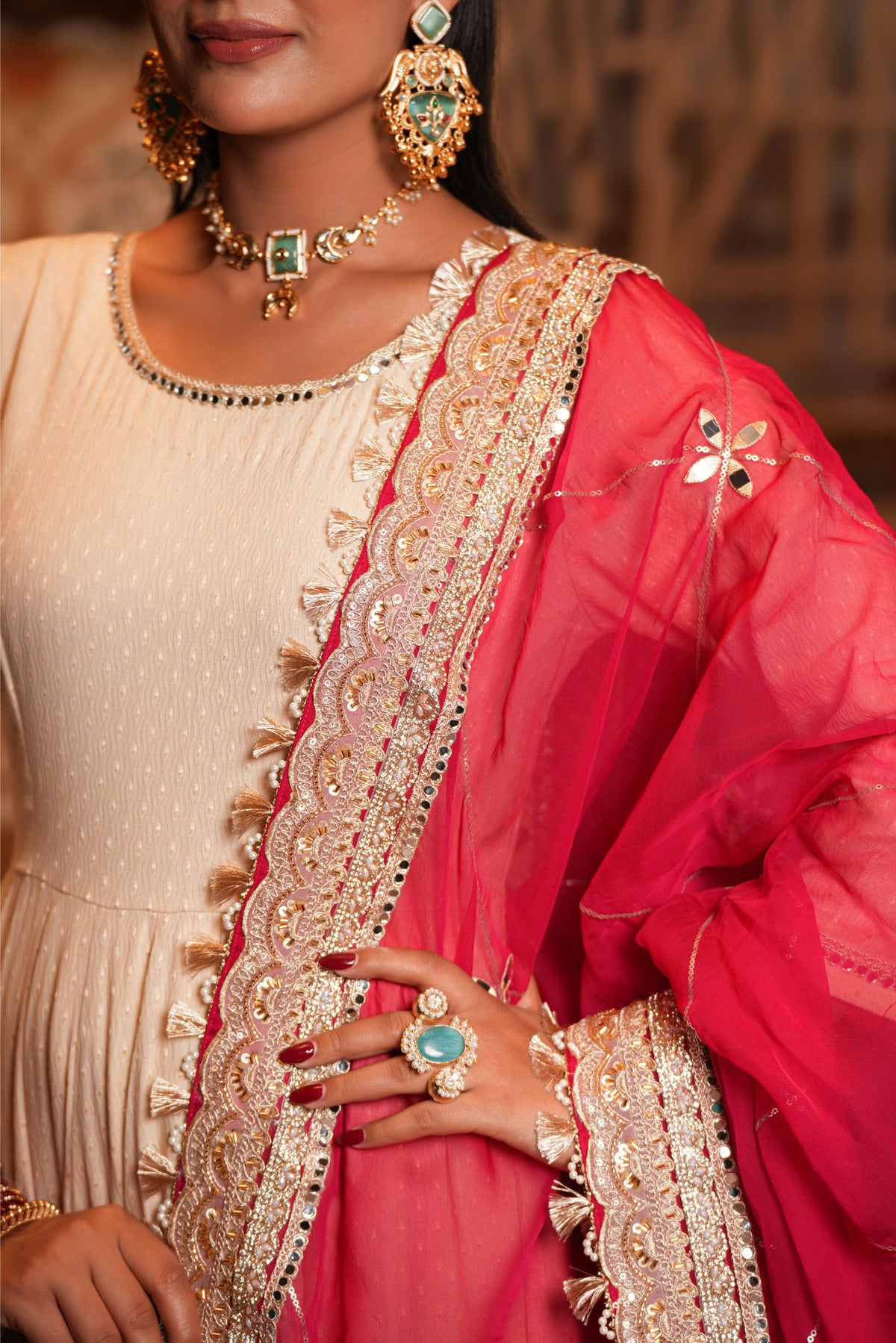 Gulab-e-Zar – Rose Pink Dupatta & Ivory Anarkali Suit Set