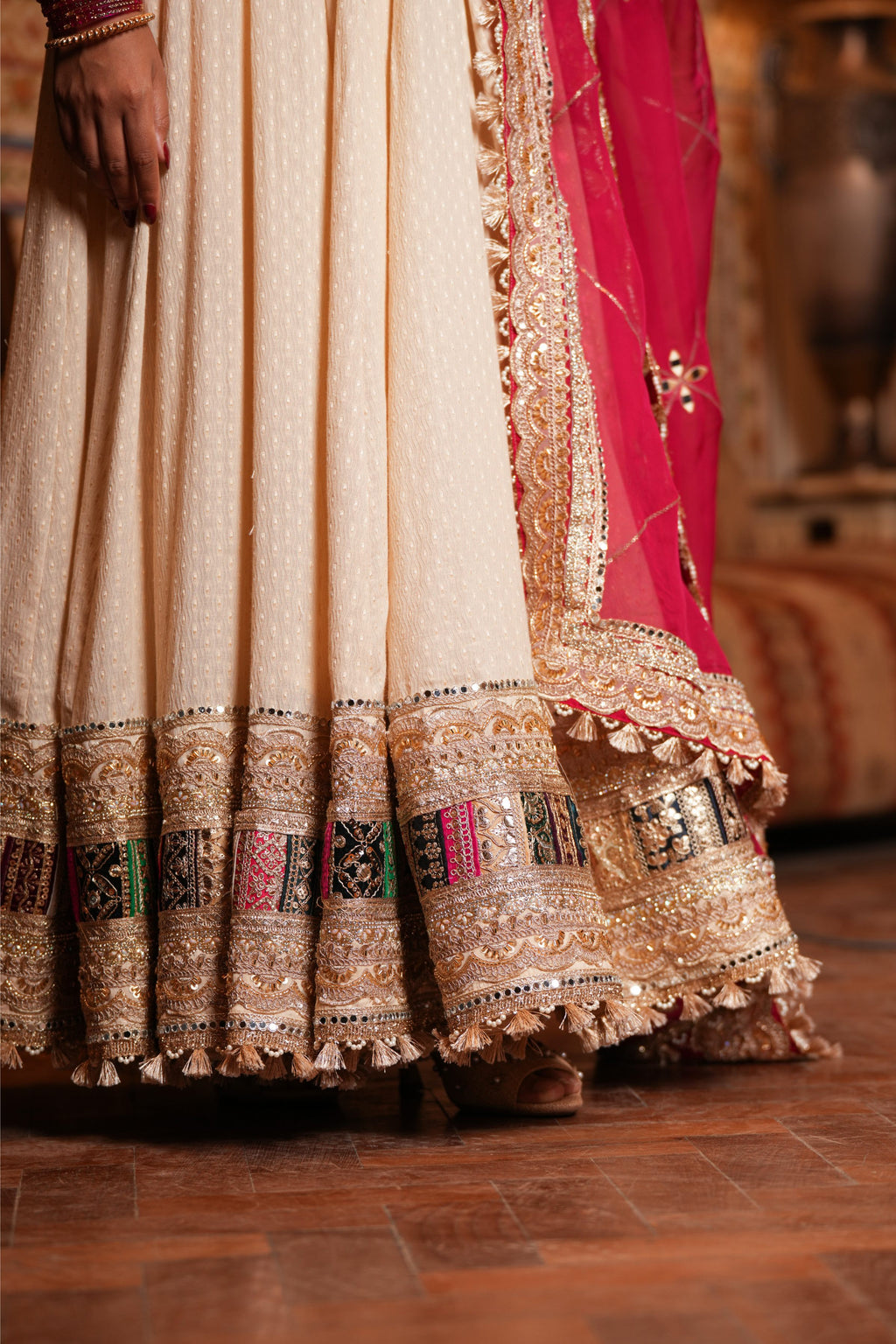 Gulab-e-Zar – Rose Pink Dupatta & Ivory Anarkali Suit Set