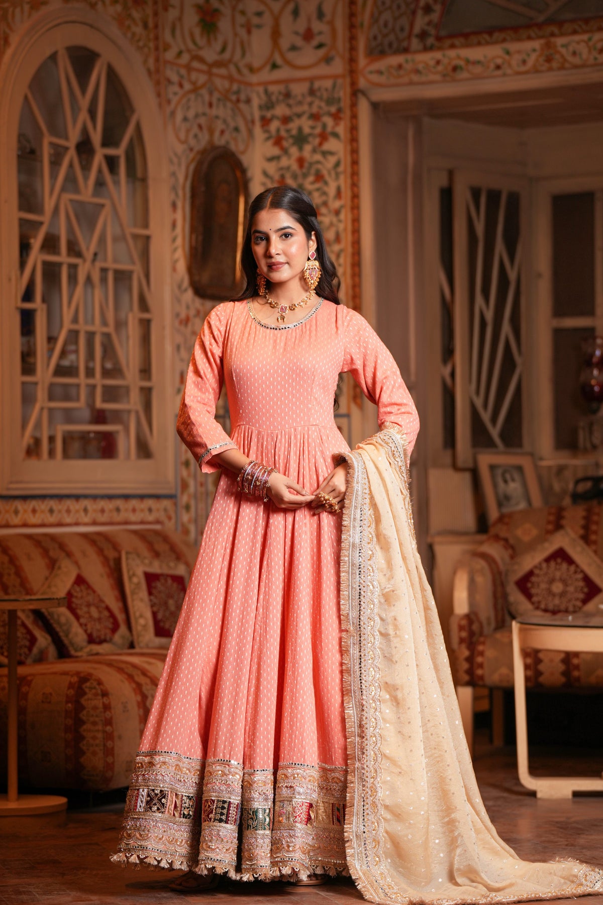 Gulbahaar – Coral Pink Anarkali Suit Set