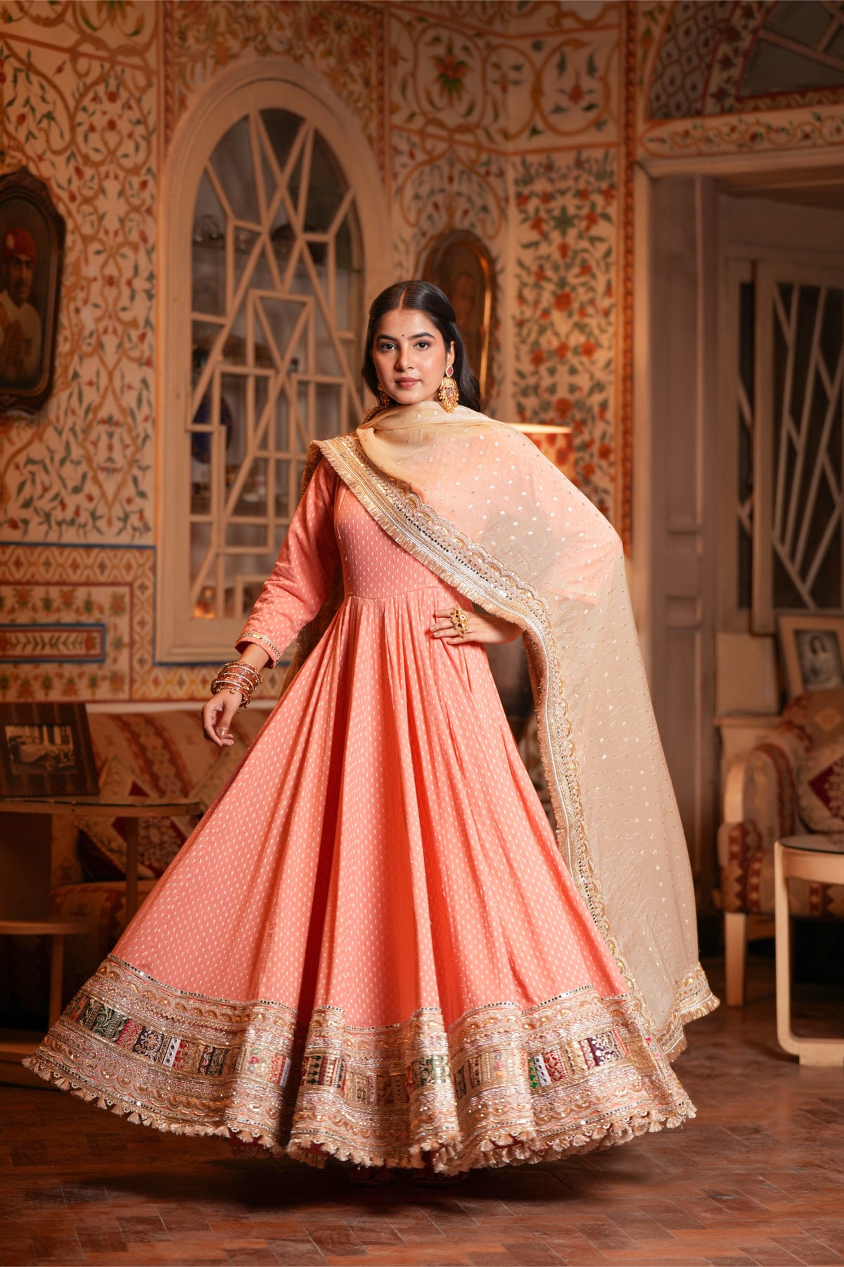 Gulbahaar – Coral Pink Anarkali Suit Set