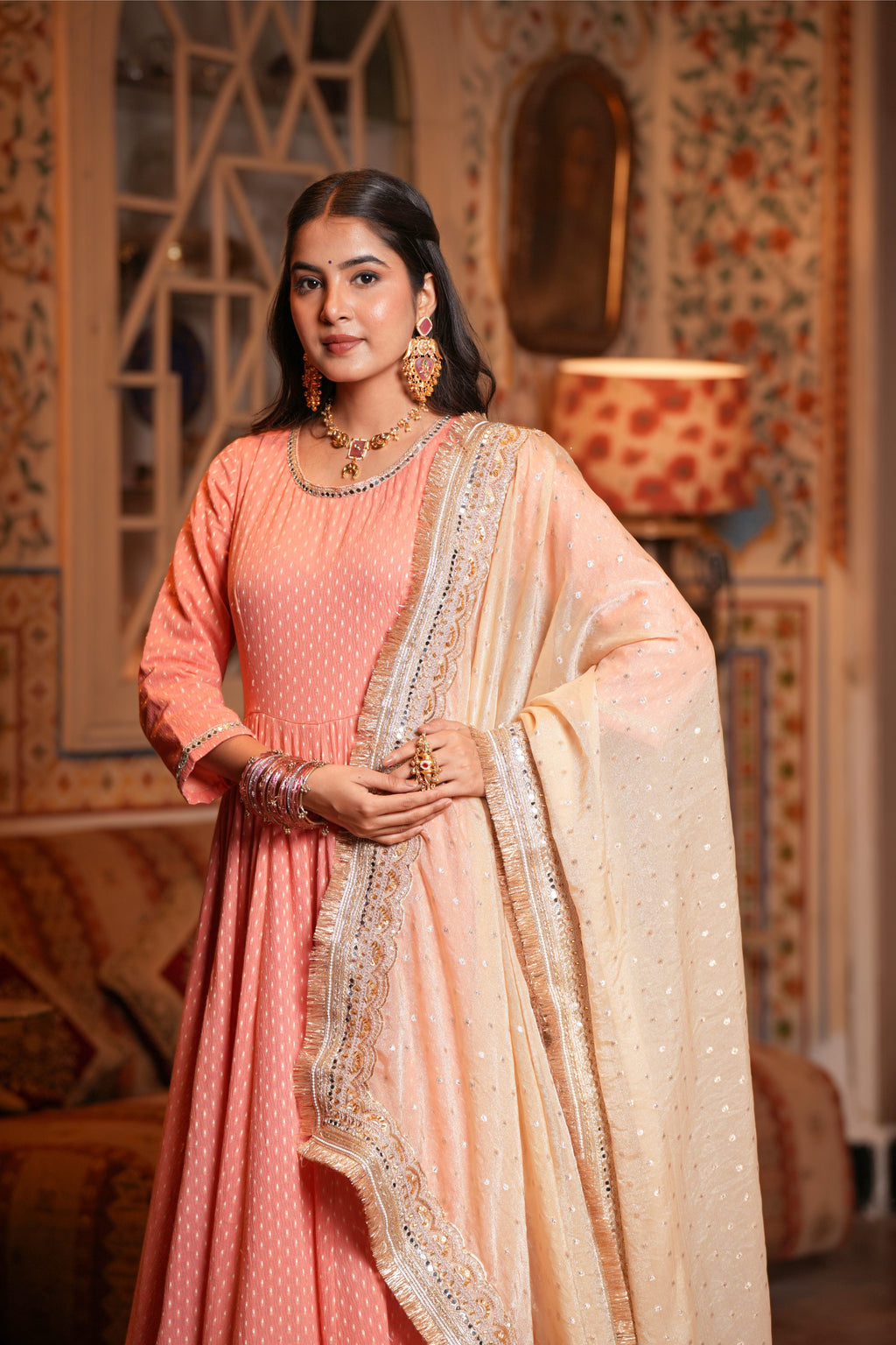 Gulbahaar – Coral Pink Anarkali Suit Set