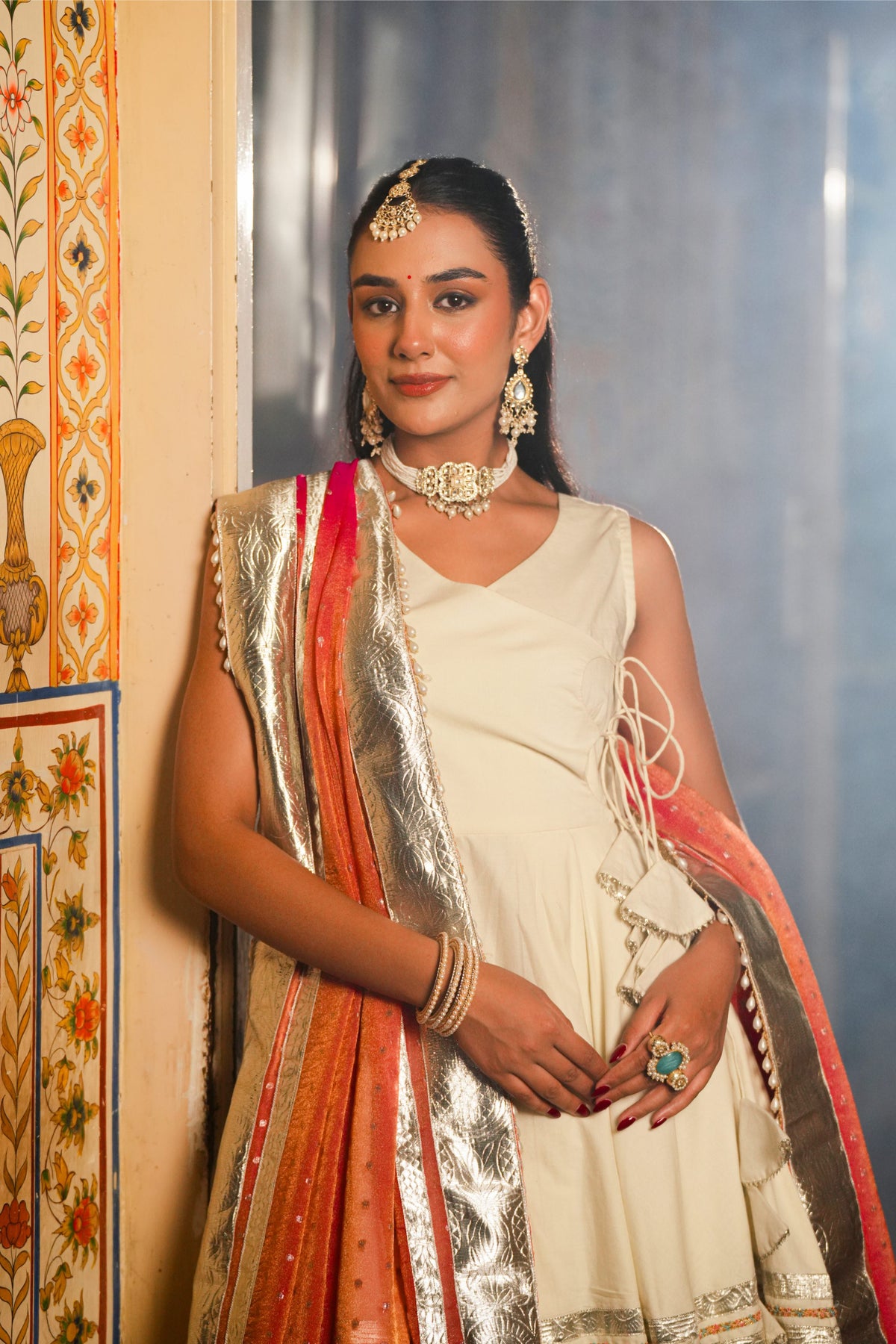 Sitara Gul – Ivory & Coral Pink Sharara Suit Set