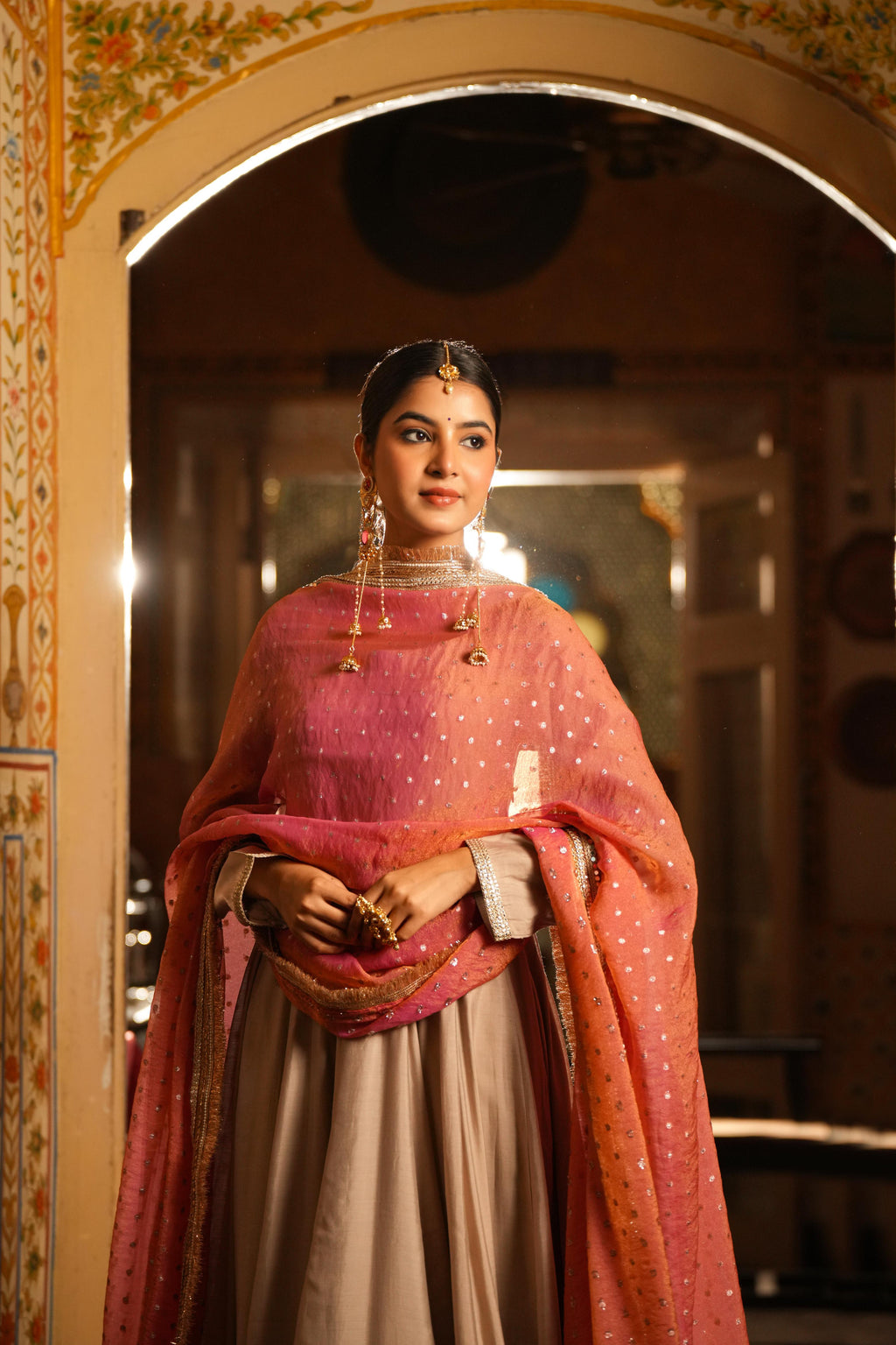 Meher-e-Gul – Blush Pink Dupatta & Champagne Anarkali Suit Set