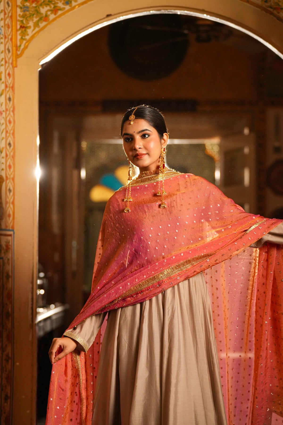 Meher-e-Gul – Blush Pink Dupatta & Champagne Anarkali Suit Set
