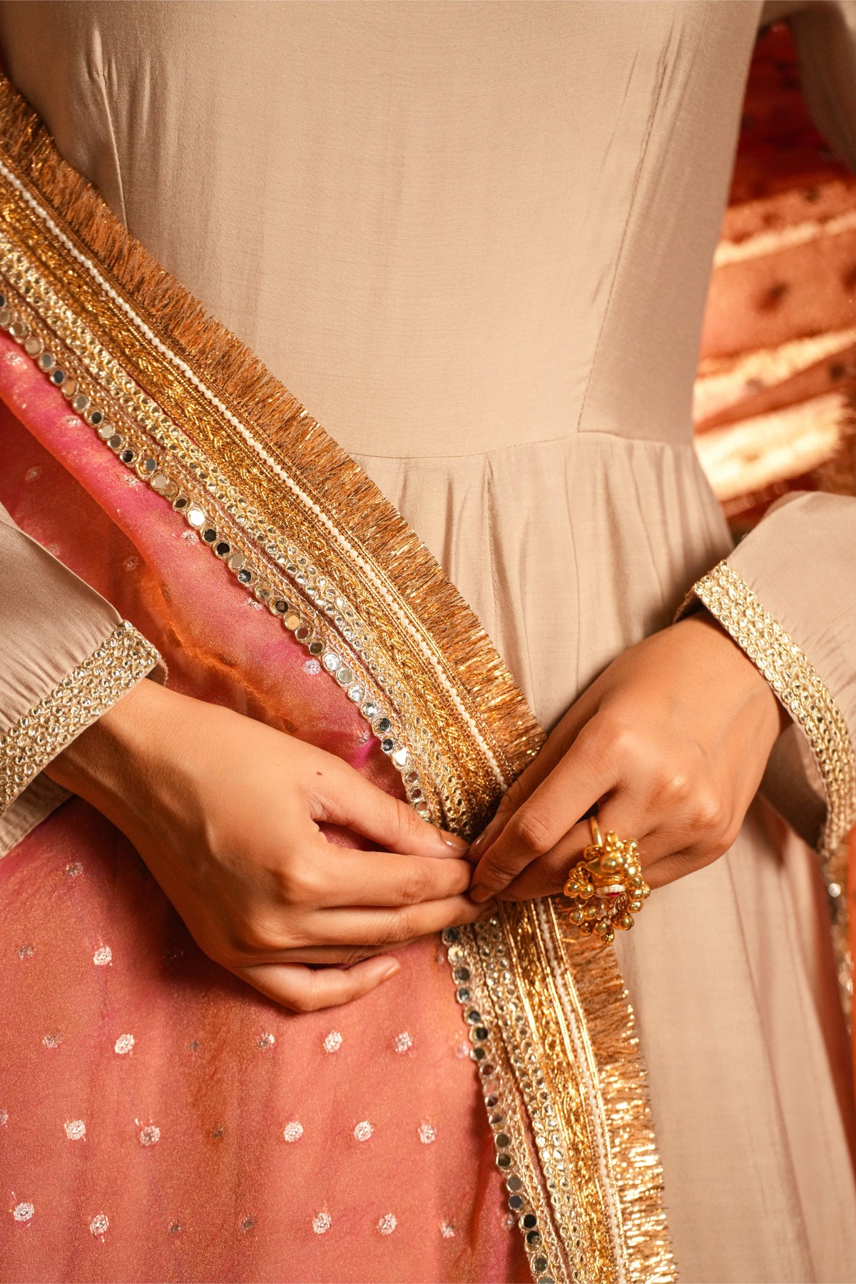 Meher-e-Gul – Blush Pink Dupatta & Champagne Anarkali Suit Set