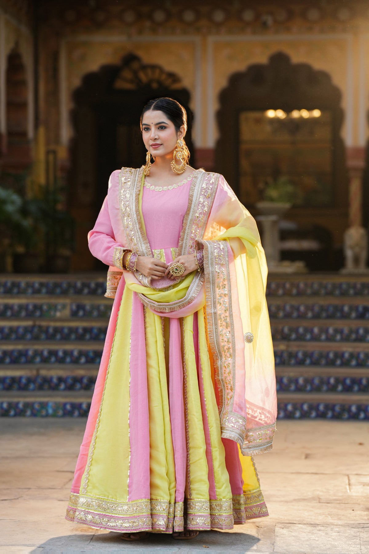 Rangrez Noor – Pink & Sunshine Yellow Anarkali Suit Set