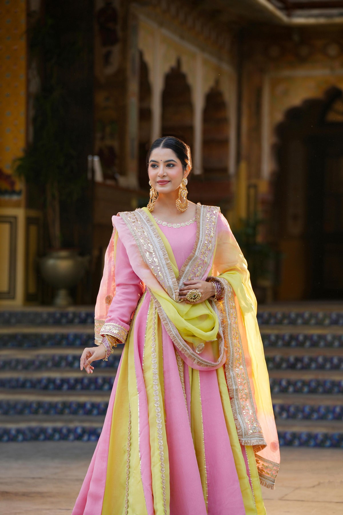 Rangrez Noor – Pink & Sunshine Yellow Anarkali Suit Set