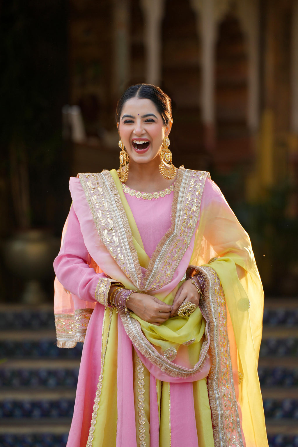 Rangrez Noor – Pink & Sunshine Yellow Anarkali Suit Set