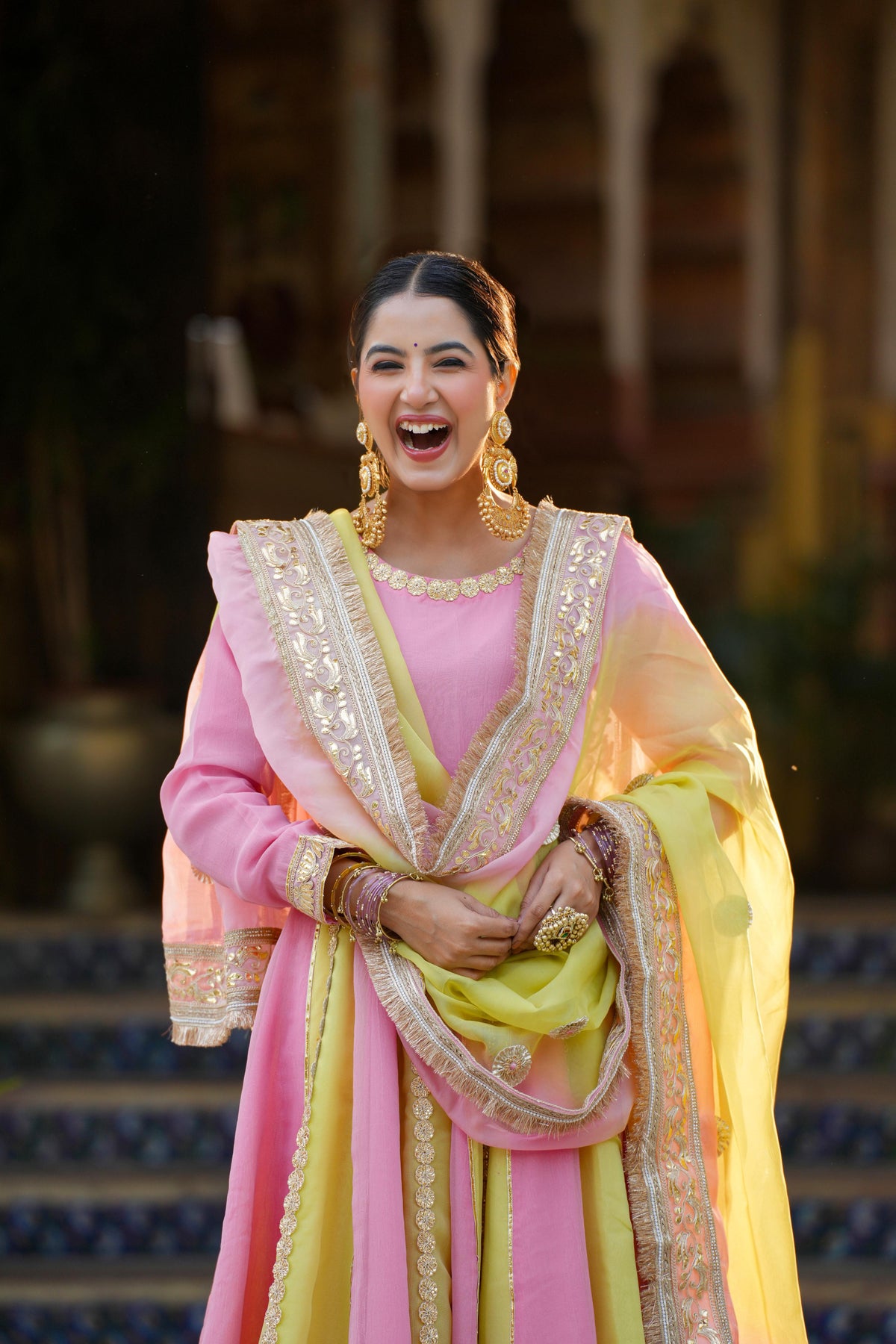 Rangrez Noor – Pink & Sunshine Yellow Anarkali Suit Set