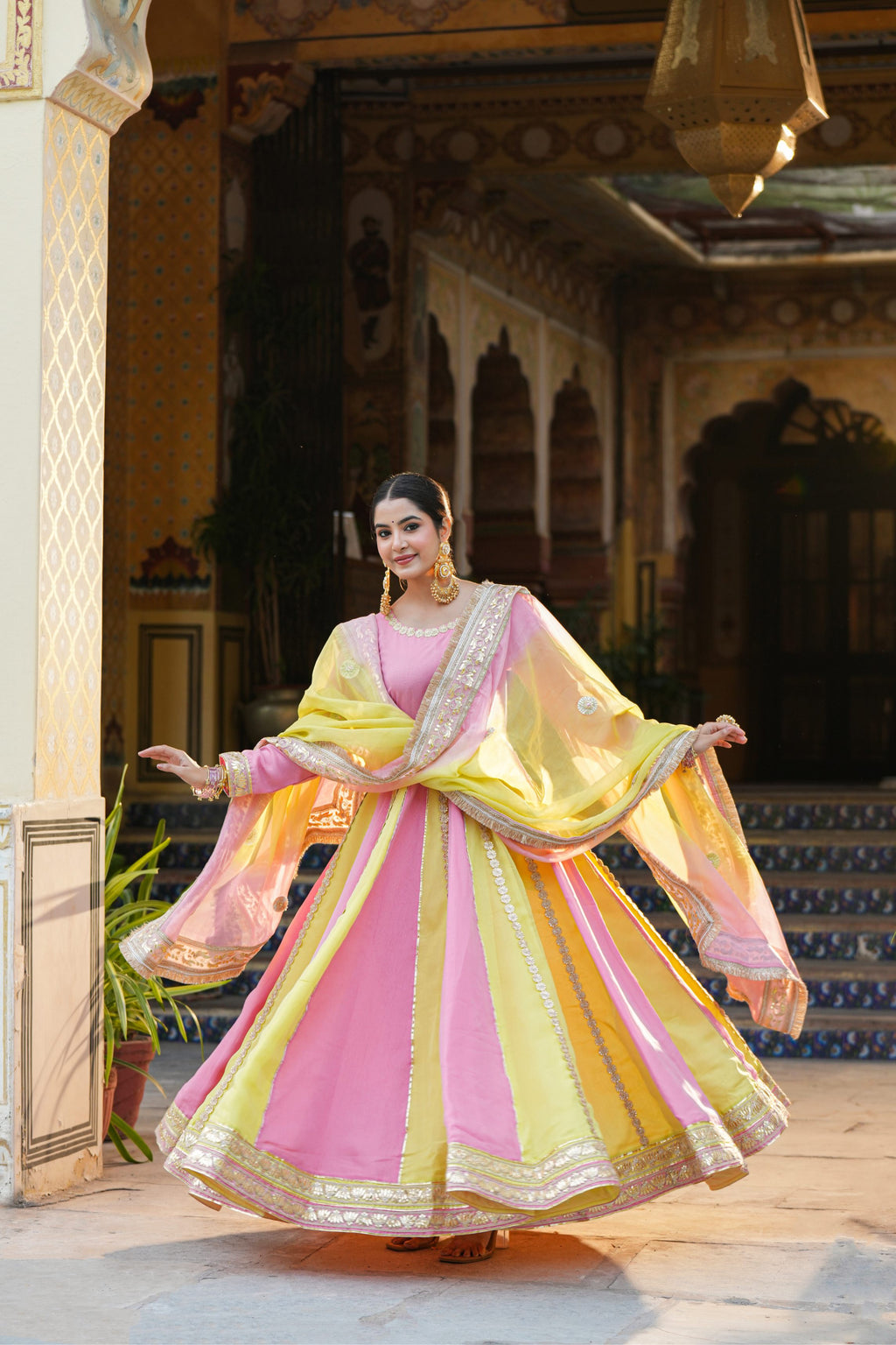 Rangrez Noor – Pink & Sunshine Yellow Anarkali Suit Set