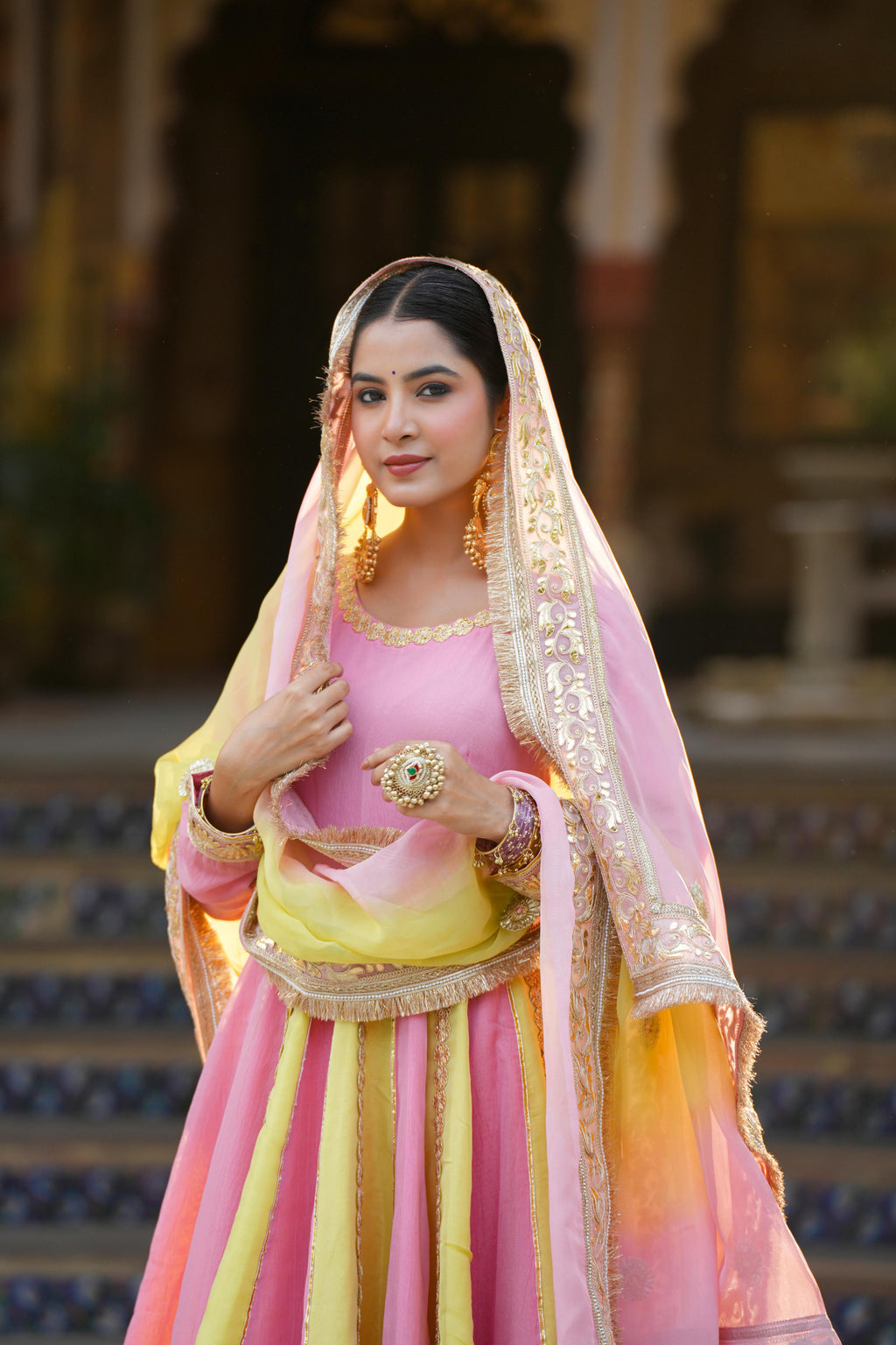 Rangrez Noor – Pink & Sunshine Yellow Anarkali Suit Set