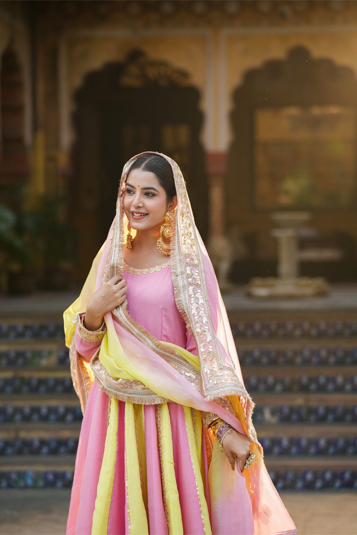 Rangrez Noor – Pink & Sunshine Yellow Anarkali Suit Set