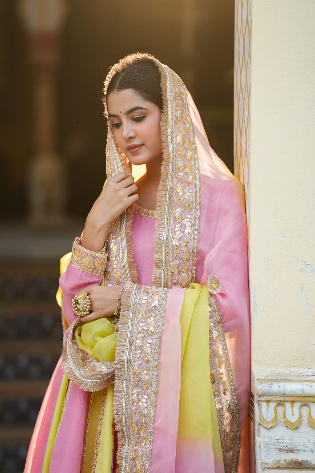 Rangrez Noor – Pink & Sunshine Yellow Anarkali Suit Set