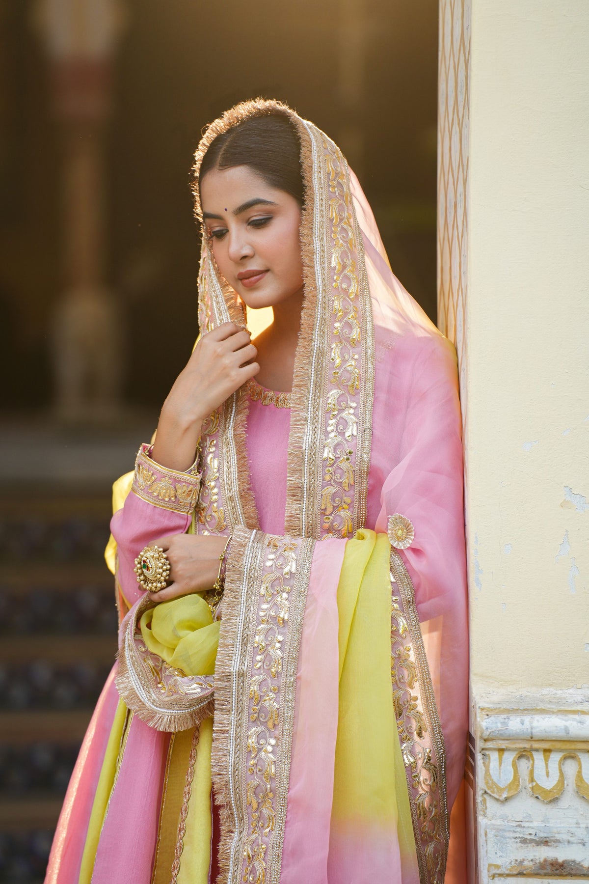 Rangrez Noor – Pink & Sunshine Yellow Anarkali Suit Set