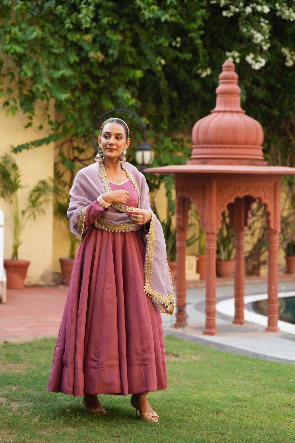 Gulabi Aangan – Rose Mauve Flared Anarkali Suit Set