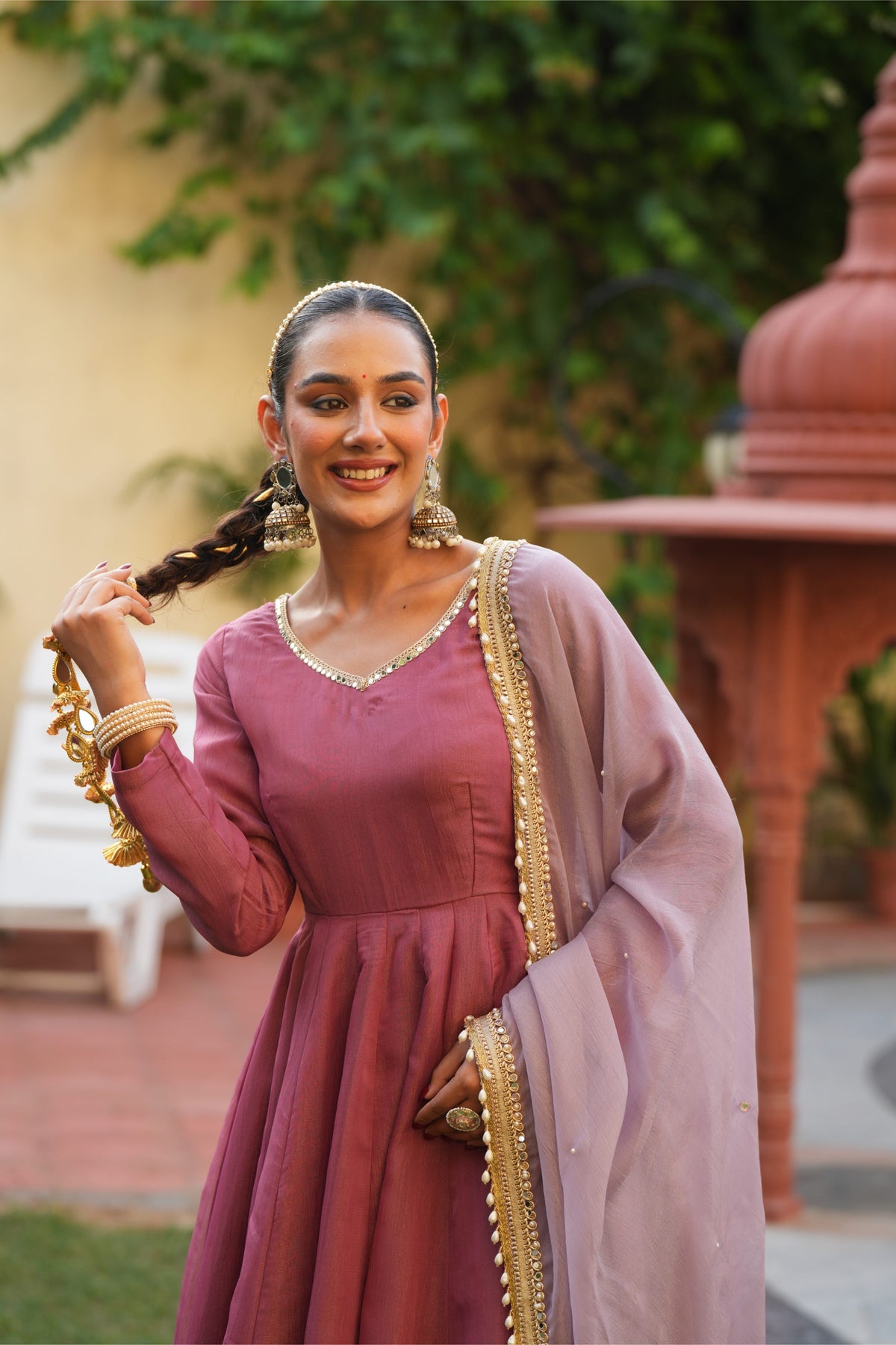 Gulabi Aangan – Rose Mauve Flared Anarkali Suit Set