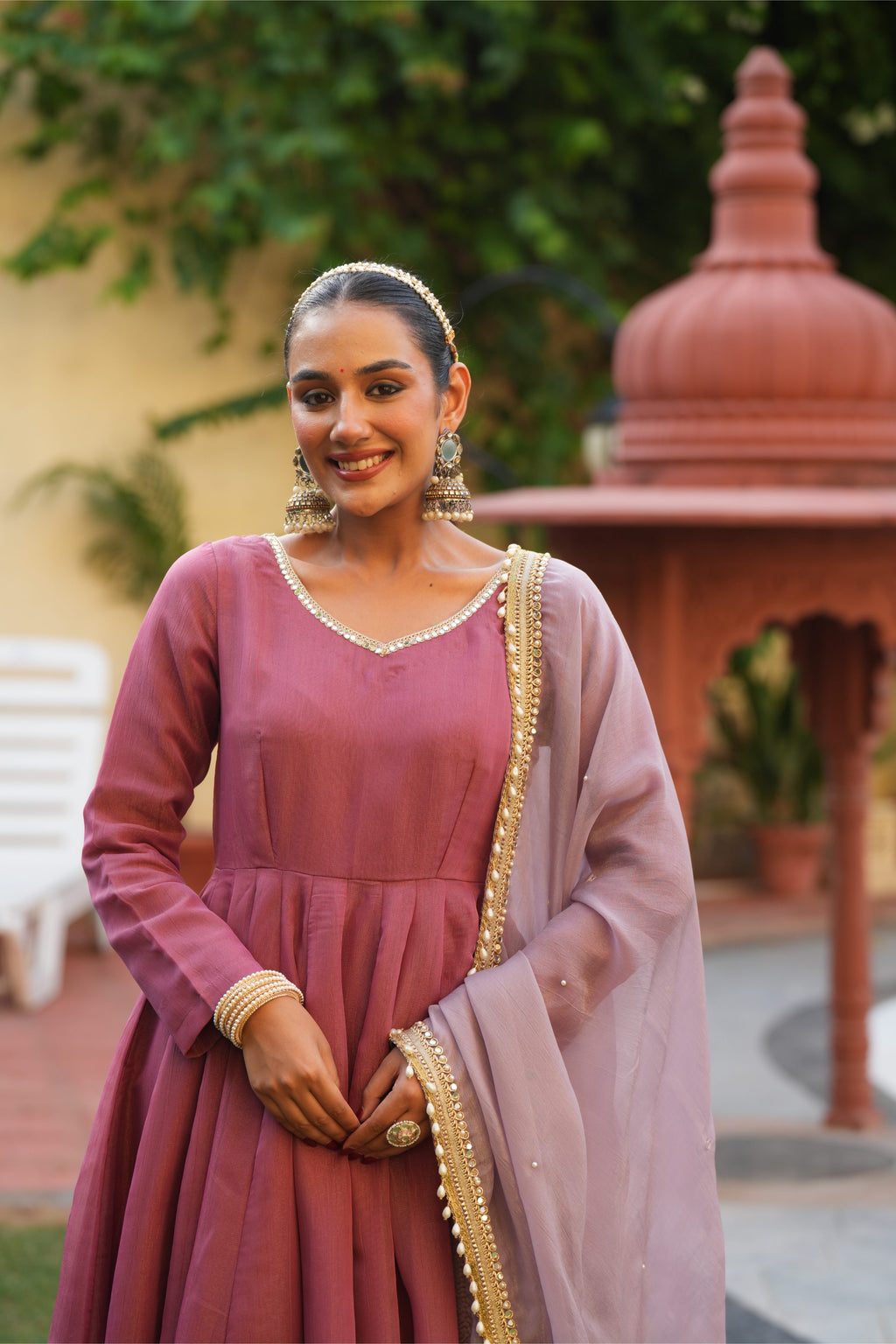 Gulabi Aangan – Rose Mauve Flared Anarkali Suit Set