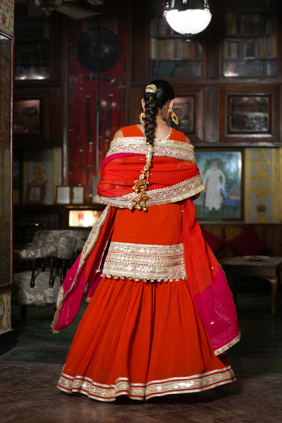 Rangrez Riwaayat – Vermilion Orange & Rani Pink Sharara Suit Set