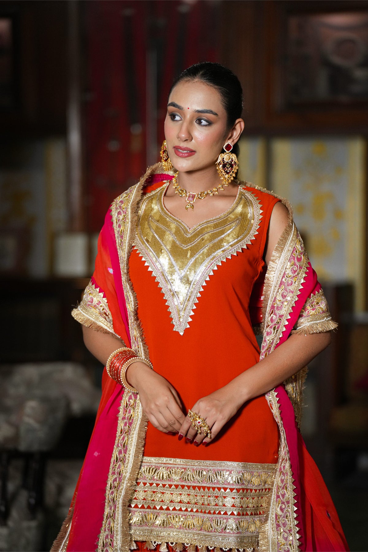 Rangrez Riwaayat – Vermilion Orange & Rani Pink Sharara Suit Set