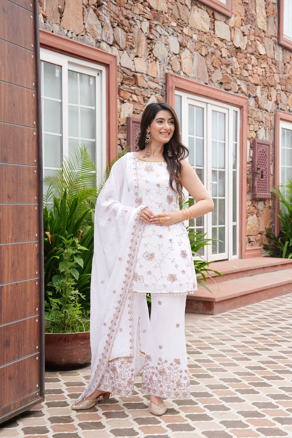 White wedding wear Kurta set by Indianvirasat featuring intricate embroidery and traditional design, perfect for special occasions.