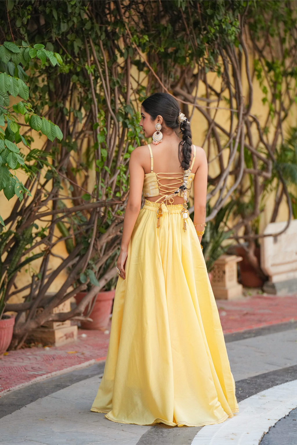 Aabira – Sunshine Yellow Crop Top & Blush Pink Embroidered Shrug Set