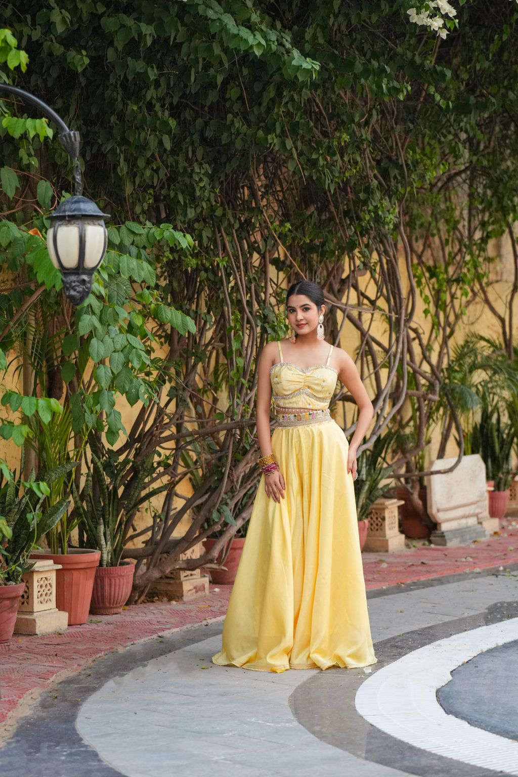 Aabira – Sunshine Yellow Crop Top & Blush Pink Embroidered Shrug Set