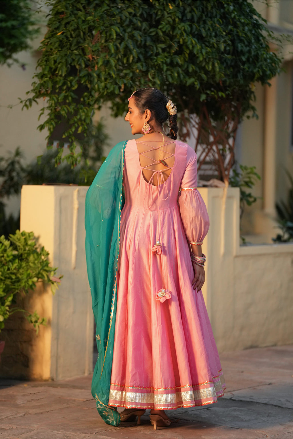 Phoolpari – Rose Pink & Teal Anarkali Suit Set