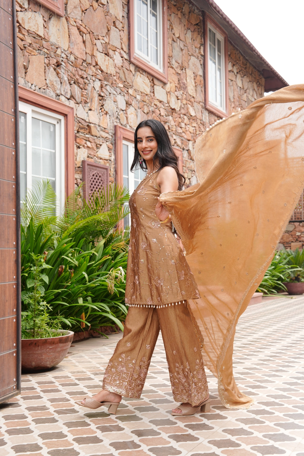 Anvika Heavy Embroidered Kurta Set by Indianvirasat with intricate embroidery and matching dupatta, traditional Indian ethnic wear.