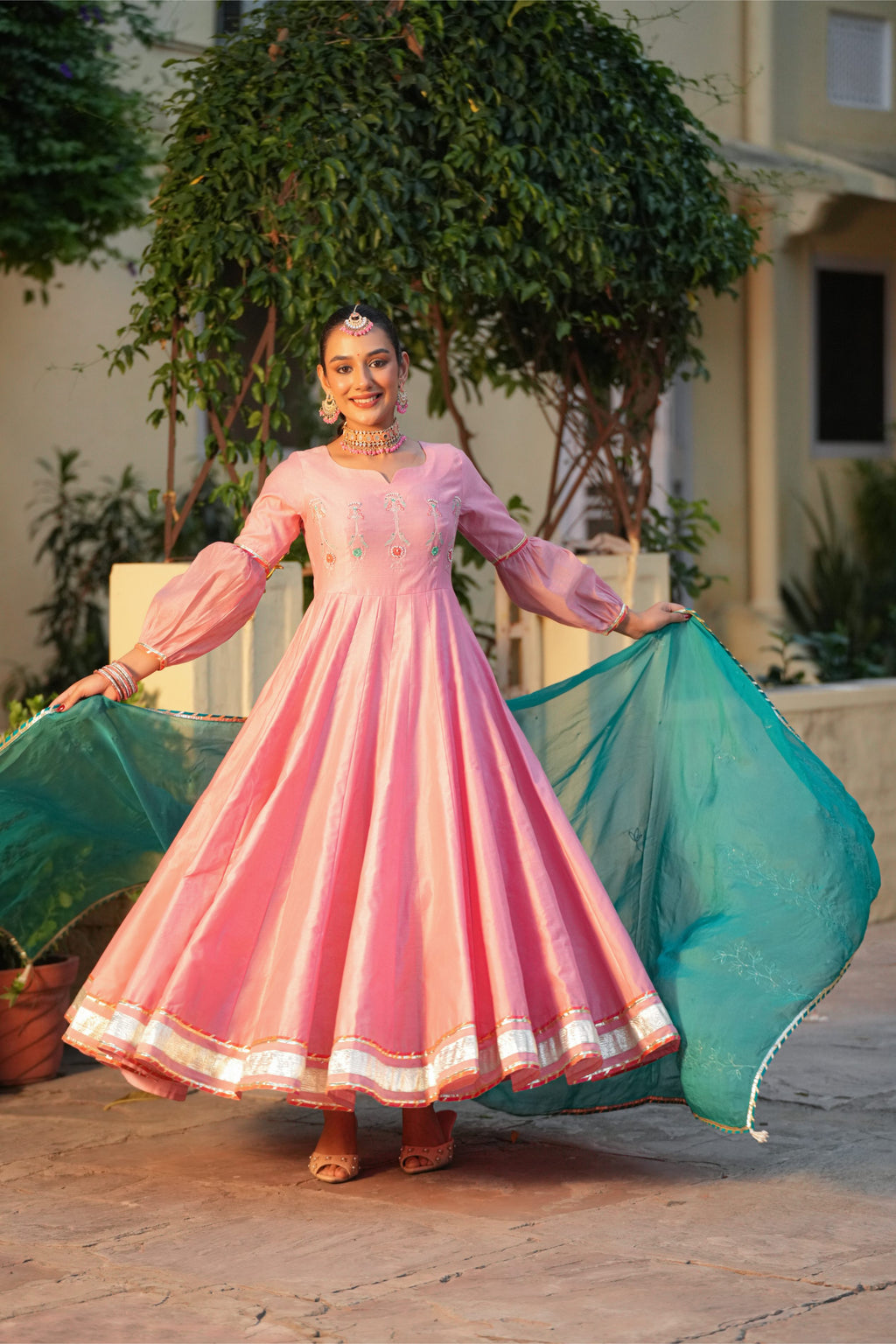 Phoolpari – Rose Pink & Teal Anarkali Suit Set