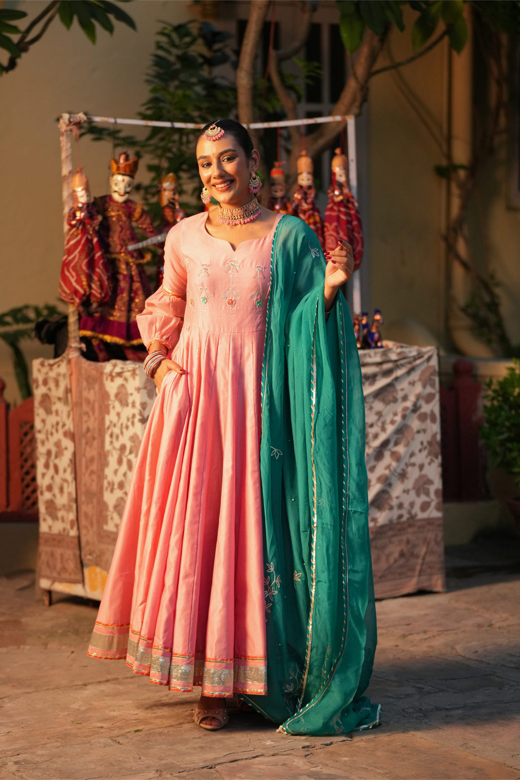Phoolpari – Rose Pink & Teal Anarkali Suit Set