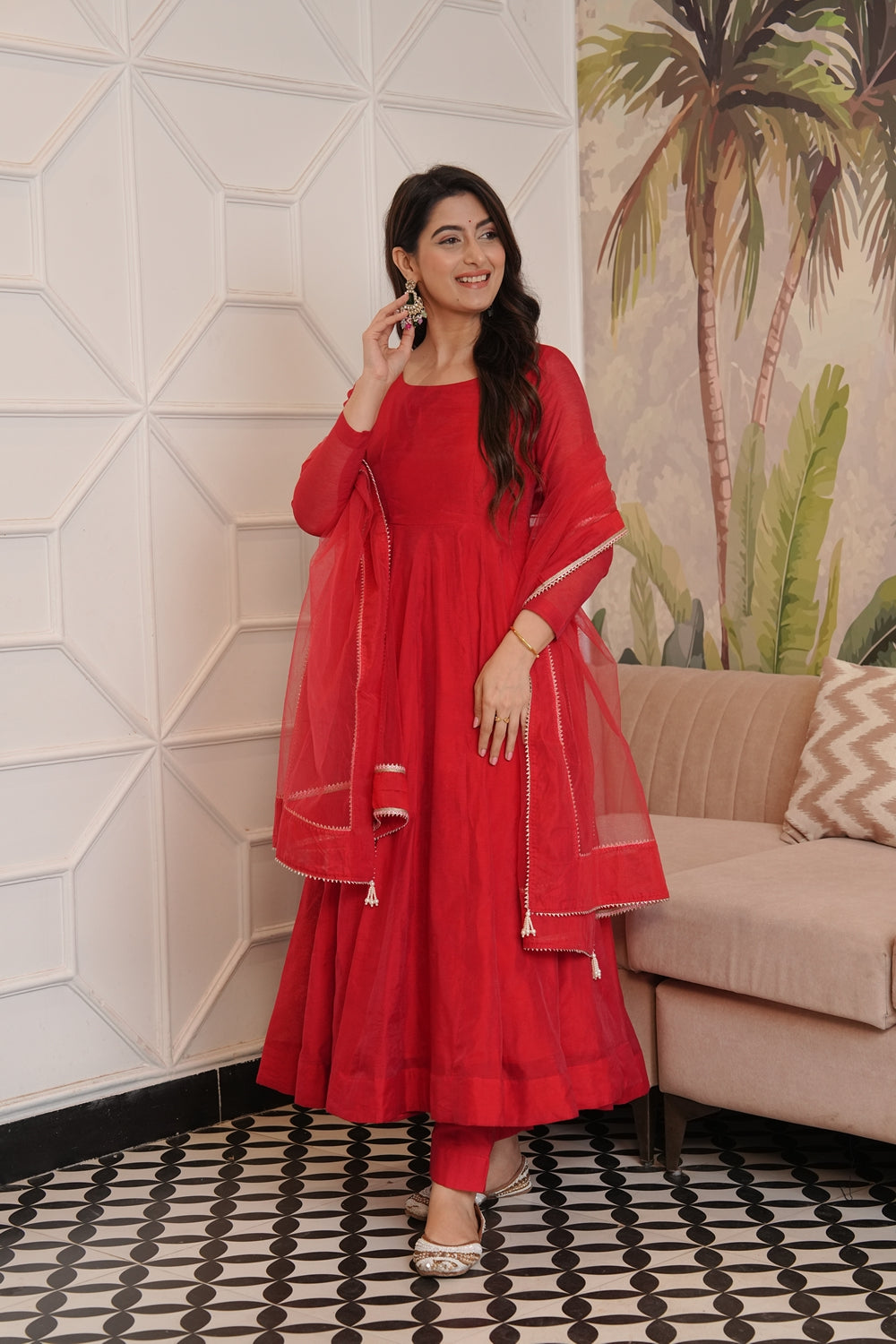 Soundarya Red Anarkali Suit Set