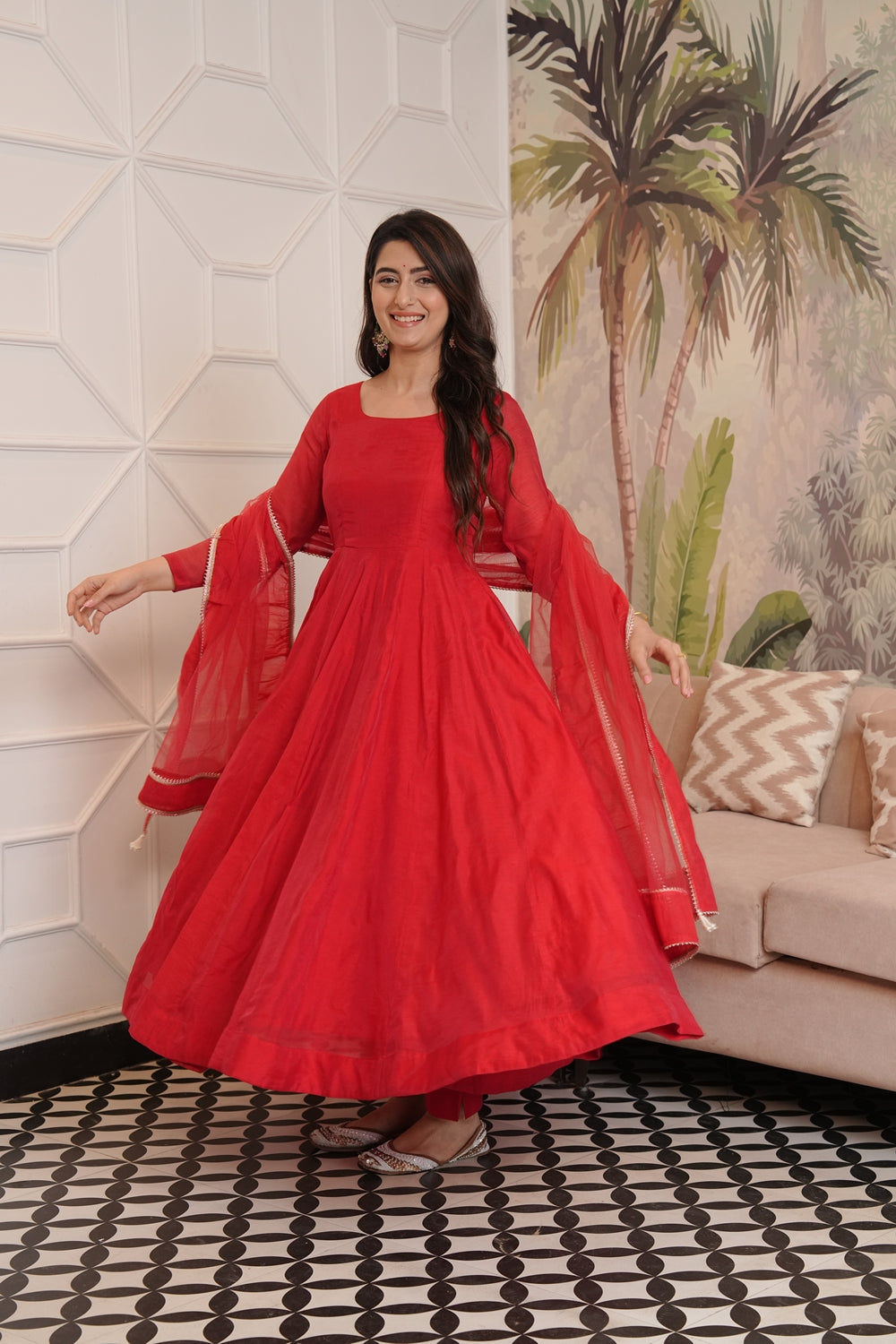 Soundarya Red Anarkali Suit Set