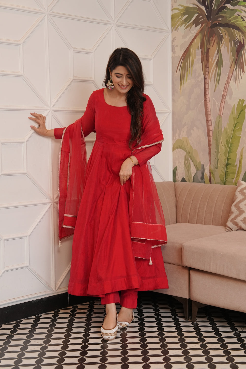 Soundarya Red Anarkali Suit Set
