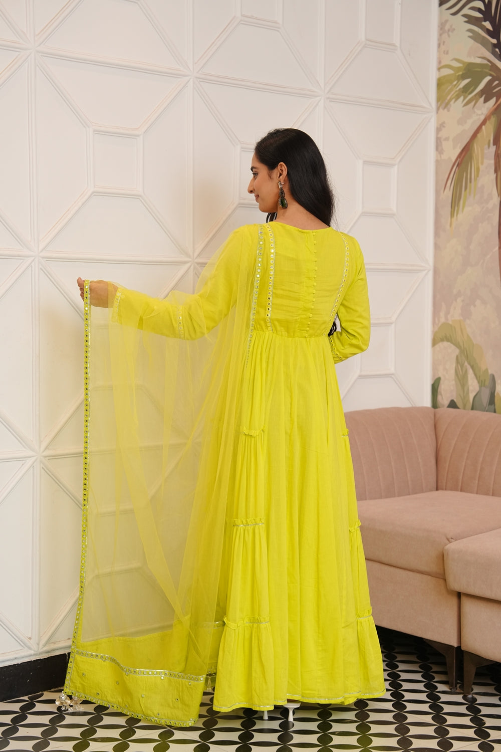 Shibori green cotton ethnic dress by Indian Virasat featuring traditional Indian fabric and intricate design details.